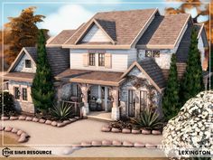 this is an artist's rendering of a house in the country style with stone and wood accents