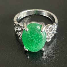 Condition: 100% Brand New And High Quality Material: S925 Silver, Green Jade S925 Stamped Inside The Ring Main Stone: Green Jade Size: 7 Color: Same As Pictures Gender: Woman Package: 1x Ring #Jadering #S925ring #Jadejewelry #Womanring #Gemstonering Silver Emerald Ring With Vs Clarity And Oval Shape, Silver Emerald Ring Stamped 925, Floating Diamond Ring, Fragrant Jewels, Unique Rings Vintage, As Pictures, Gem Ring, Jade Ring, 7 Rings