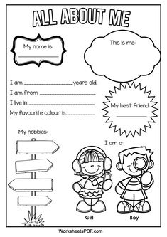 an all about me worksheet for kids with pictures and words on the page