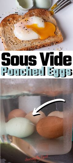 an image of eggs in a plastic container with the words sous vide poached eggs