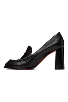 Santoni: Black Court Heels | SSENSE Modern High Heel Loafers With Padded Heel, Black Loafers With Padded Heel And Round Toe, Black Calf Leather Shoes For Office, Business Court Shoes With Red Sole And Round Toe, Pointed Toe Leather Shoes With Red Sole For Work, Leather Shoes With Red Sole For Workwear, Black Calf Leather Loafers With Almond Toe, Workwear Leather Shoes With Red Sole And Pointed Toe, Black Loafers With Padded Heel For Work