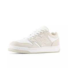 New Balance BB480 "Timberwolf/White" Unisex Shoe in TAN New Balance Tan Shoes, Cute Sneakers New Balance, New Balance Shoes Tan, Cute Neutral Shoes, Cream New Balance Shoes Outfit, Everyday White Sneakers, Cute Women’s Sneakers, Cute Everyday Sneakers, New Balance Shoes Beige