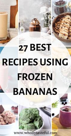 none photos of dishes made with frozen bananas with text overlay Baking With Frozen Bananas, Frozen Banana Smoothie Bowl, Things To Do With Frozen Bananas, Recipes For Frozen Bananas, Banana Freezer Recipes, Frozen Banana Recipes Healthy, Frozen Ripe Banana Recipes