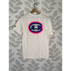 Champion Heritage Women's White T-Shirt, Nwt, Size S White Crew Neck T-shirt With Logo, Casual White Logo T-shirt, White Graphic Tee With Logo, White Crew Neck Top With Logo, White Tshirt Women, Yellow Crewneck, Reverse Tie Dye, Champion Shorts, College T Shirts