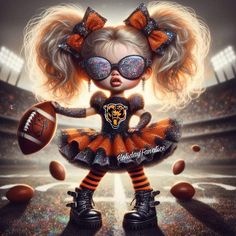 a girl in a dress and sunglasses holding a football