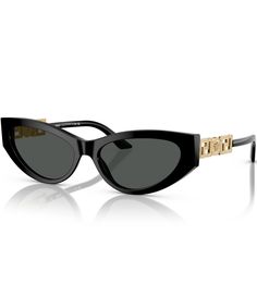 From Versace&#x2C; these women's sunglasses feature: Acetate frameCat eye shapeRx ableNon- polarizedApprox. 56mm lens- 16mm bridge- 140mm templeImported. Versace Sunglasses Women, Black Cat Eye Sunglasses, Versace Sunglasses, Glamorous Style, Eyewear Womens, Italian Luxury, Eye Shapes, Sunglass Frames, Eyewear Sunglasses