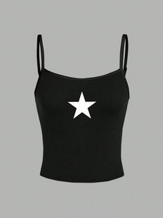 Schwarz Lässig Collar  Strickstoff Geometrisch Camisole Embellished Leicht-dehnbar Cute Black Tops For Women, Y2k Star Clothes, Black Cute Clothes, Aesthetic Clothes Shein, Cute Crop Tops Aesthetic, Tomboy Tops, Diy Punk Clothes, Star Clothes, Black Tops For Women