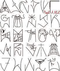 the alphabet and numbers are drawn in black ink on white paper with red marker markers