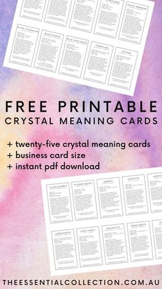 the free printable crystal meaning cards with instructions to use them for crafts and diy projects