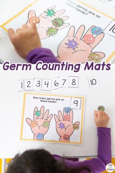 These Germ Counting Mats are a great way to teach children about counting and also about germs. Talk to your children about ways to keep their hands clean with this fun and free printable! Health Math Activities Preschool, Caring For Ourselves Preschool Activities, Germs Math Activities For Preschool, Hygiene Kindergarten Activities, Stay Healthy Preschool Activities, Germs Theme For Preschool, Germs Anchor Chart, Learning About Germs Preschool, Healthy Habit Crafts For Preschool