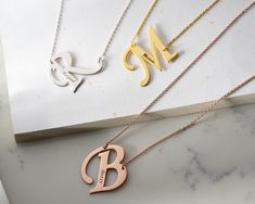 "4K Big Letter With Name Necklace, Engraved Name on the Letter Necklace, Big letter Necklace, Big Initial Pendant, Large Initial Necklace Welcome To TwinkleSilver Shop... I am sure you will find many custom special designs that will be indispensable for your jewelry cabinet here. ----- DETAİLS ----- --- If you want your initials to be big and your name written on it, this necklace is for you.. your capital letter and your name engraved in the corner.. you will love it... --- Chain length availab Big Letter, Gold Letter Necklace, Necklace Big, Sweet Necklace, Big Letters, Initial Name, Necklace Elegant, Jewelry Cabinet, Gold Letter