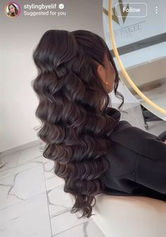 Glam Waves With Braid, Hollywood Curls Hairstyle, Curled Hair Styles For Event, Hollywood Curls Half Up Half Down, Half Up Half Down Hollywood Waves, Half Up Half Down Waves, Hollywood Waves Half Up Half Down, Half Up Half Down Curled, Half Up Half Down Curls