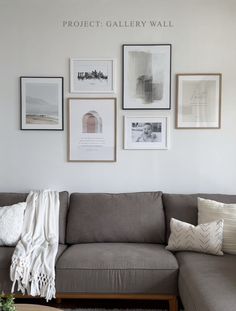 a living room filled with furniture and pictures on the wall above it's couch