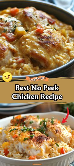 two pictures with the words best no peek chicken recipe