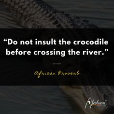 "Do not insult the crocodile before crossing the river.” African proverb and quote. Crocodiles, Short Quotes, Heartfelt Quotes, The River