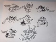 cartoon faces drawn in pencil on white paper