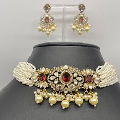 We bring beautiful Jewelry sure to elevate any look! Kindly pay attention to all photos and video and ask questions about the item prior to ordering. Pearl Jewelry Sets For Party And Festivals, Elegant Red Choker For Festivals, Red Stones, Set Earrings, Choker Necklace Set, Red Stone, Stone Carving, Wine Red, Pearl Beads