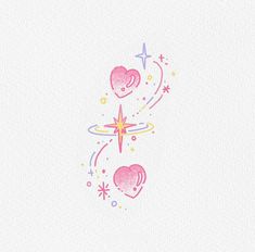 two hearts with stars and a star in the middle on a white background, one is pink