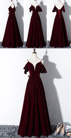 Senior Prom Dresses Long, Vestidos Color Vino, Evening Dress Short, Senior Prom Dresses, Evening Dresses Short, Burgundy Velvet, Pretty Prom Dresses, Grad Dresses, Dress Short Sleeve