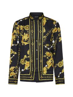 100% Cotton Black And Gold Shirt, Patterned Button Up Shirts, Black Casual Shirt, Versace Shirts, Versace Chain, Black Gold Chain, Baroque Pattern, Versace Jeans Couture, Versace Jeans