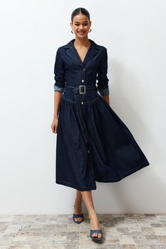 Stylish Belted Blue Jean Maxi Dress | Trendy Belted Jean Dress | Mid-Sleeve Belted Jean Dress | Knee-Length Casual Shirt Collar Denim Dress ✔️Colors may vary due to light differences in studio shootings. ✔️Wrinkles may occur during the shipping process. After receiving your clothing, you can wear it neatly like the model if you use a steam iron afterward. ✔️Model Measurements: Height: 180cm (5'11'') Chest: 80cm (31in) Waist: 61cm (24in) Hips: 89cm (35in) The product on the model is size S/36/8. Jean Maxi Dress, Blue Denim Dress, Dress Trendy, Dress Colors, Jean Dress, Steam Iron, Mid Dresses, Knee Length Dresses, Casual Shirt