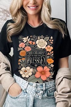 Her Children Rise Up And Call Her Blessed Graphic T Shirts.Unisex Crew Neck Short Sleeve Tees.Crafted from premium materials, tailored to your lifestyle, ensuring a comfortable fit for any occasion.Family Group Uniforms Birthday Party Gift Concert Festival Events.High Quality Direct To Film Printed Graphic Design.100%COTTON,HEATHER(52%COTTON,48%POLY),ATH.HEATHER,BLACK HEATHER(90%COTTON,10%POLY)NICARAGUAMade In: Nicaragua Heather Cotton Graphic T-shirt, Heather-colored Graphic Tee With Text Print, Floral Print Stretch Cotton T-shirt, Vintage Floral Print Relaxed Fit T-shirt, Athletic Heather Graphic Cotton T-shirt, Concert Festival, Floral Graphic, Film Prints, Birthday Party Gift