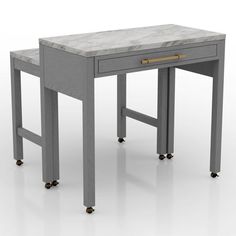 a grey desk with two drawers on wheels