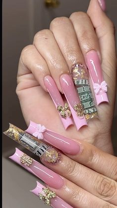 Extra Baddie Nails, 22 Bday, Rib Tattoos For Women, Girly Acrylic, Money Design, Baddie Nails, Claw Nails, Nail Sets, 22nd Birthday