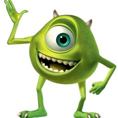 a green monster with big eyes and large teeth is waving his arms in the air