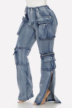 Asia Cargos Cargo Jumpsuit, Jeans Cargo, Cargo Jeans, Denim Jean, Fashion Inspo Outfits, Side Zipper, Unique Style, Denim Jeans, Fashion Inspo