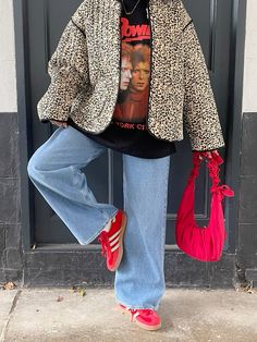 Autumn style. Leopard print style. Transitional outfit idea. Pop of red. Adidas gazelle outfit. Red Adidas Gazelle, Gazelle Outfit, Adidas Gazelle Outfit, Pop Of Red, Autumn Style, Red Adidas, Red Outfit, Print Style, Fashion Fits