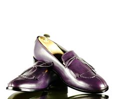 Mens Fringe, Black Suede Loafers, Slipon Shoes, Brogues Men, Fringe Fashion, Handmade Leather Shoes, Purple Leather, Suede Loafers, Formal Shoes