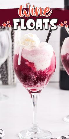 two glasses filled with wine and ice cream