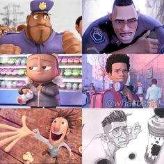 cartoon characters with different facial expressions and hair styles, including one man in police uniform