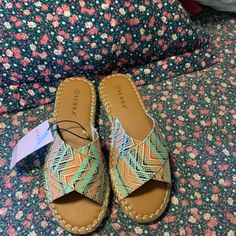 Woven Espadrille Sandal. Super Cut With Adorable Spring/Summer Colors! Nwt! Multicolor Slip-on Espadrilles For Summer, Green Closed Toe Espadrilles For Beach, Multicolor Open Toe Espadrilles, Comfortable Multicolor Sandals For Spring, Multicolor Slip-on Espadrilles For Beach, Multicolor Espadrilles For Summer Beach, Spring Beach Espadrilles In Multicolor, Multicolor Summer Slip-on Espadrilles, Multicolor Flat Espadrilles For The Beach