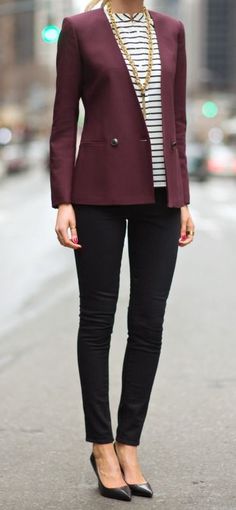 Tip of The Week: How To Effortlessly Achieve Business Casual Maroon Blazer, Look Office, Professional Dresses