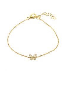 Hallie Diamond Single Butterfly Bracelet 14K - LeMel Butterfly Chain Bracelet, Single Butterfly, Tennis Jewelry, Dainty Gold Jewelry, Diamond Butterfly, Butterfly Bracelet, Silver Plated Jewelry, Slipper Shoes, Bracelet Stack