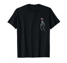 PRICES MAY VARY. This Korean finger heart design, with the Saranghae love hand sign symbol, makes a perfect K Drama merchandise clothing for women, men, teen girls, boys, daughter, for Christmas, Valentine's Day, birthday & Xmas. Korean Finger Heart Love Graphic Tees Men Women Kids Lightweight, Classic fit, Double-needle sleeve and bottom hem K Pop Heart, Love Hand Sign, Korean Finger Heart, Heart Graphics, Kpop Tshirt, Finger Heart, Korean Fashion Kpop, Casual Art, Hand Sign