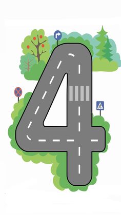 the number four is made up of roads and trees