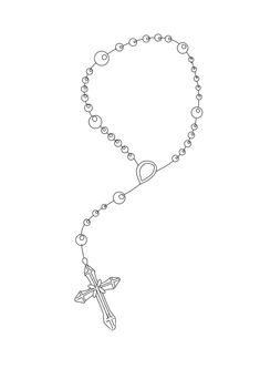 a rosary with a cross on it is shown in black and white, as well as the word love