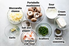 the ingredients to make an appetizer include mushrooms, cream cheese and garlic