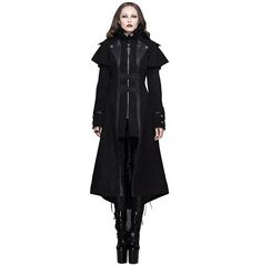 Punk Women's Cross Pendant Long Black Coat Black Long Leather Jacket, Long Leather Jacket, Long Leather Skirt, Leather Jacket For Women, Gothic Jackets, Punk Woman, Long Jackets For Women, Punk Women, Game Style