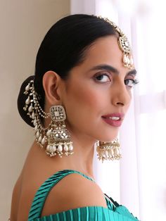 Rasika Mirror Earrings & Tikka – Indiatrendshop Tikka And Earring Set, Mirror Earrings, Blue Dart, Ear Chain, Jhumki Earrings, Lavender Green, Purple Pearl, Indian Wedding Jewelry, Stunning Earrings