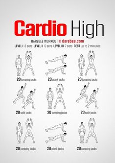 the cardio high workout poster shows how to do an exercise with dumbbells