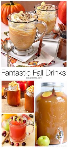 three pictures with different foods in them and the words, 13 fantastic fall drinks