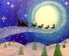 a painting of santa's sleigh in the night sky