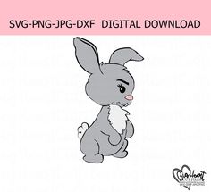 a cartoon bunny sitting down with the text svg - png - dxf digital