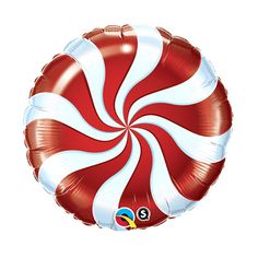 a red and white striped balloon with the number 9 on it