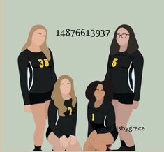 three women in black and yellow volleyball uniforms with numbers on the front, two are wearing glasses