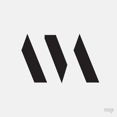 the letter m is made up of three black triangles on a light gray background with white letters